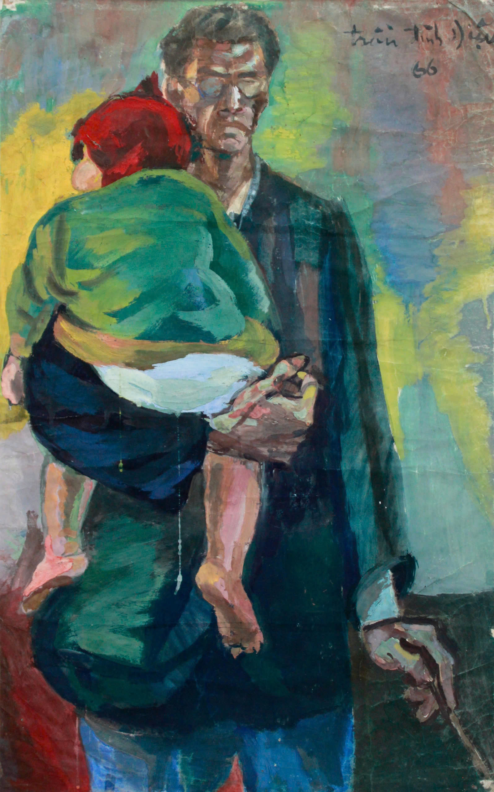 Cha và con - bột màu